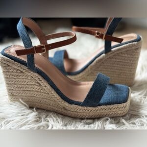 New York & Company Denim and Tan Espadrilles